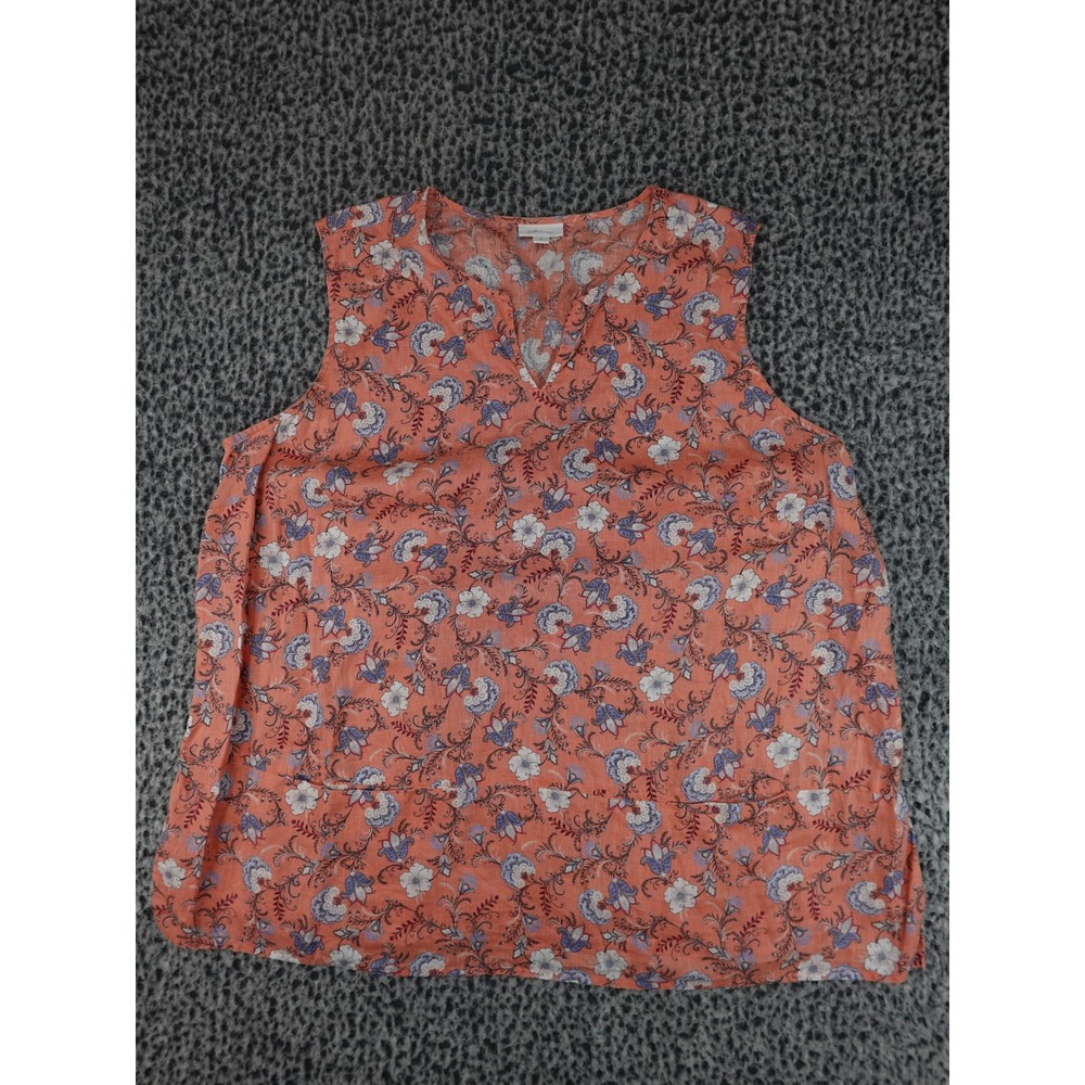 J. Jill Love Linen Tank Top Womens 2X Coral Floral Paisley Sleeveless Blouse